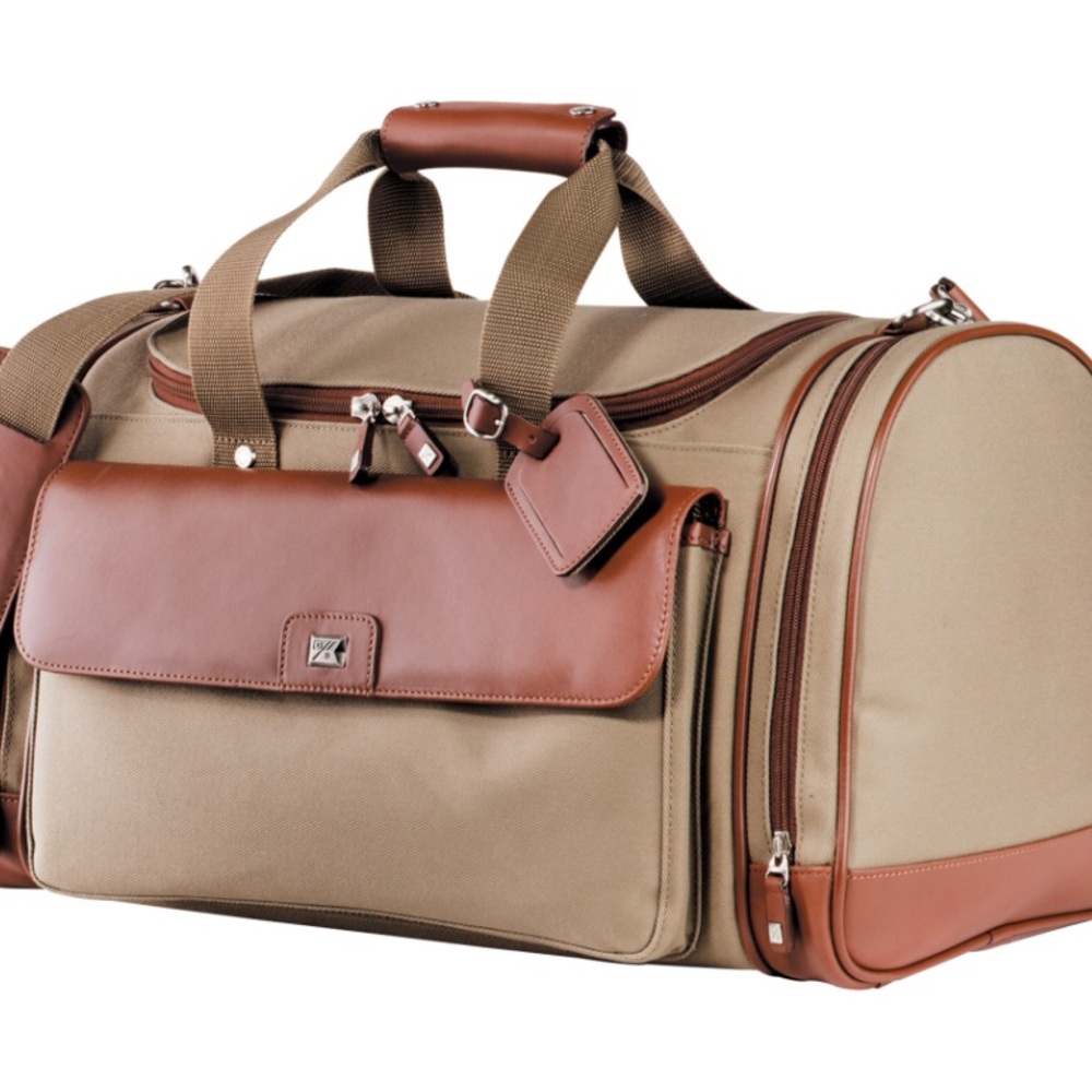 Cutter & Buck Beige Canvas Duffel with Brown Leather Trim